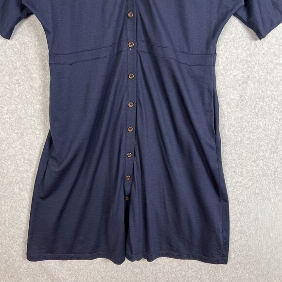 Wool& Wooland Navy Blue Amalya V Neck Button Front Dress Pockets Size XL - Picture 3 of 12